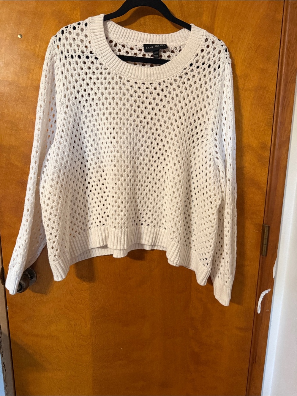 Lane Bryant Cream Open-Weave Crewneck Sweater